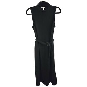 Prologue Black Sleeveless Midi Dress XS | Mock Neck Belted w/ Side Slits